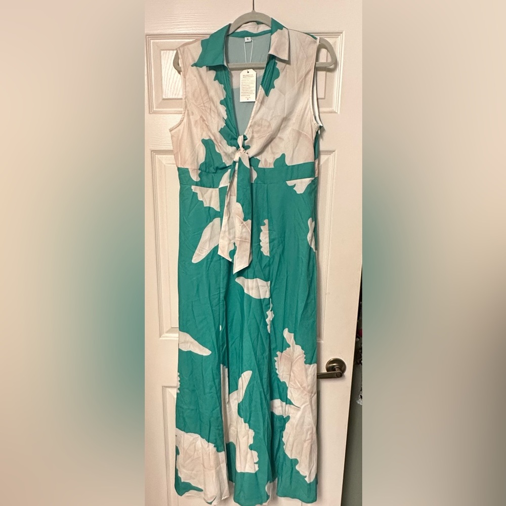 Fyges Green and White Maxi Dress